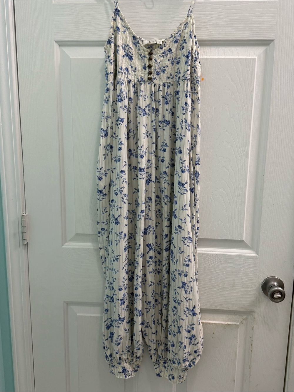 Anthropologie Women's Size XS Jumpsuit Blue Floral Boho Oversized Balloon Leg